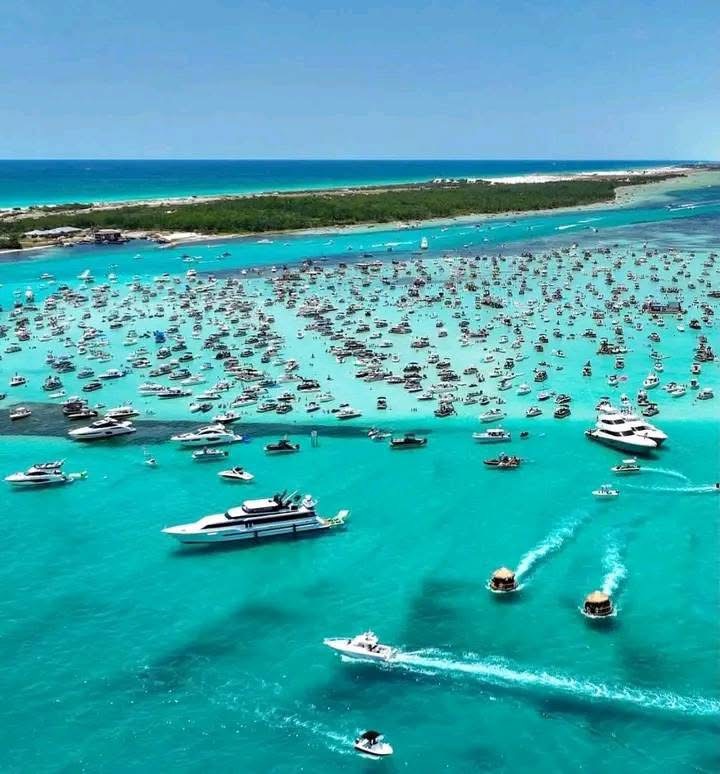 Turquoise water and white sand at Crab Island in Destin, Florida